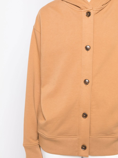 Vince Button-up Cotton Hoodie In Brown