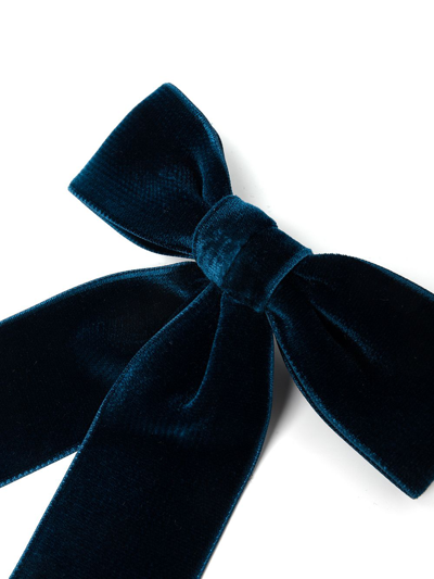 Shop Jennifer Behr Bow-detail Velvet Clip In Blue