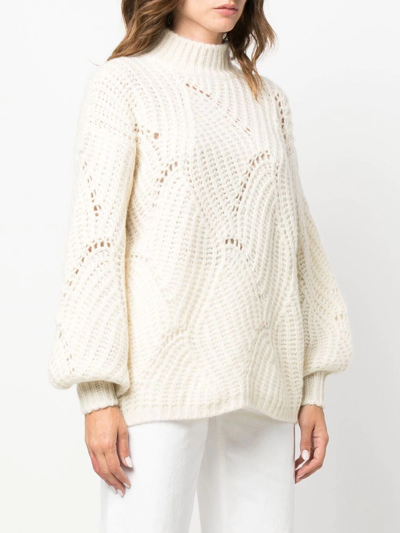 Agnona Knitwear With Balloon Sleeves And Chunky Knit In White