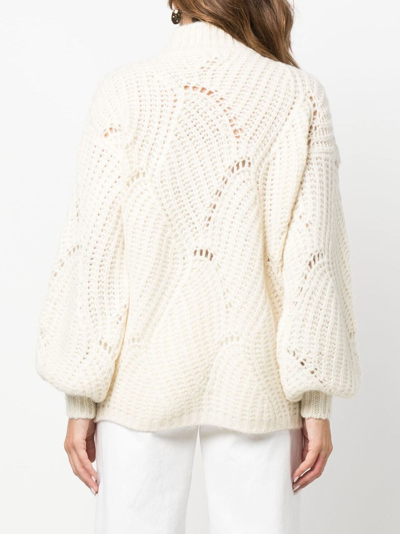 Agnona Knitwear With Balloon Sleeves And Chunky Knit In White