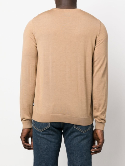 Hugo Boss Crew Neck Pullover Sweater In Neutrals