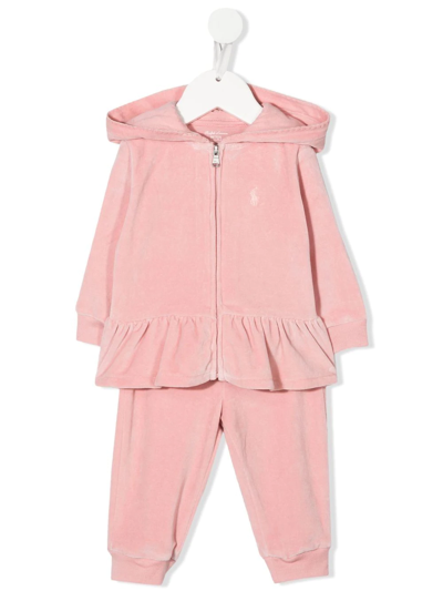 Ralph Lauren Babies' Girls Pink Hooded Velour Tracksuit | ModeSens