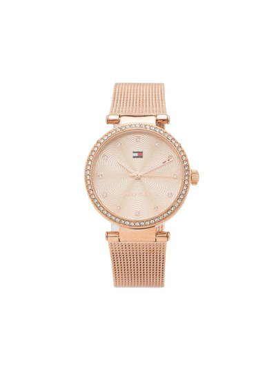 Shop Tommy Hilfiger Crystal Embellished Round Watch In Pink