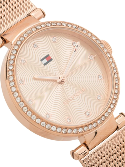 Shop Tommy Hilfiger Crystal Embellished Round Watch In Pink