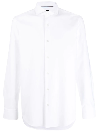 Shop Hugo Boss Long-sleeve Spread-collar Shirt In White