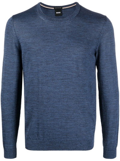 Shop Hugo Boss Crew Neck Knitted Sweater In Blue
