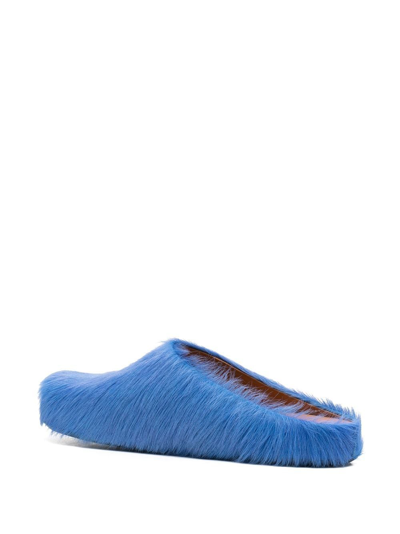 Shop Marni Fussbet Sabot Calf-hair Slippers In Blue