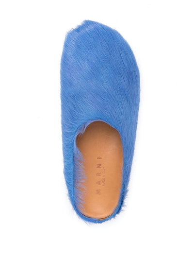 Marni Ponyskin And Leather Mules In Blue