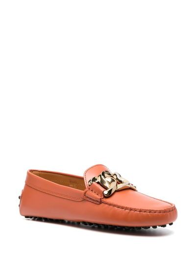 Shop Tod's Chain Link-detail Leather Loafers In Orange