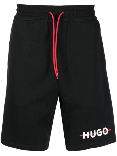 Shop Hugo Logo-print Track Shorts In Black