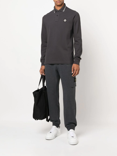 Stone Island Black Slim Cargo Pants With Elasticated Waist And Logo Patch In Stretch Cotton Man In Grey