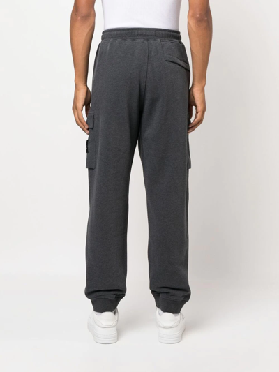 Stone Island Black Slim Cargo Pants With Elasticated Waist And Logo Patch In Stretch Cotton Man In Grey