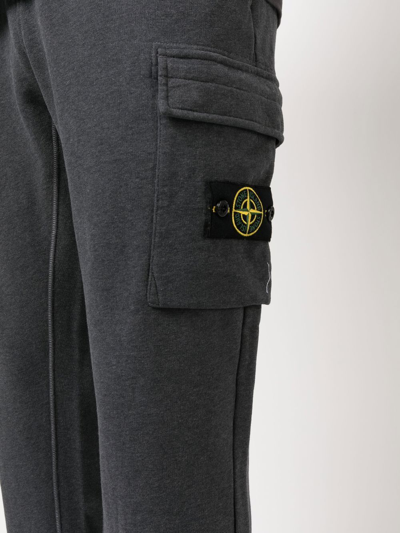 Stone Island Black Slim Cargo Pants With Elasticated Waist And Logo Patch In Stretch Cotton Man In Grey