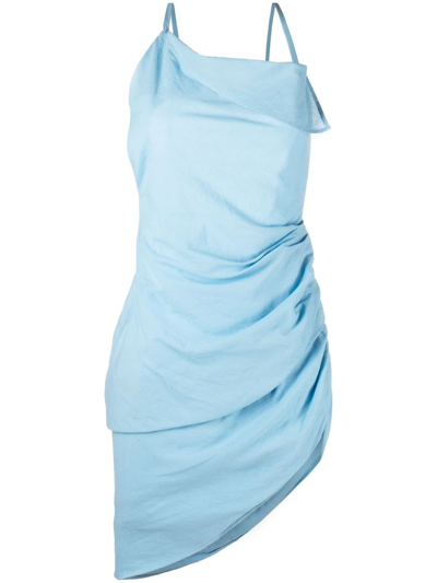 Shop Jacquemus La Robe Saudade Draped Minidress In Blue