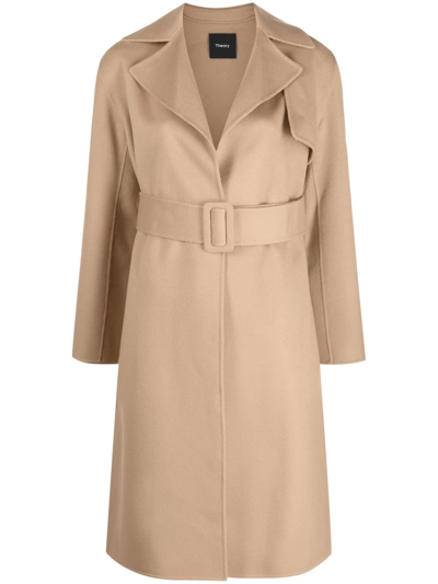 Shop Theory Belted Wrap Trench Coat In Brown