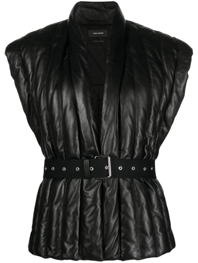 Shop Isabel Marant Ajali Belted Leather Gilet In Black