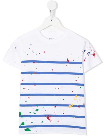 Shop Ralph Lauren Striped Paint-splatter T-shirt In White