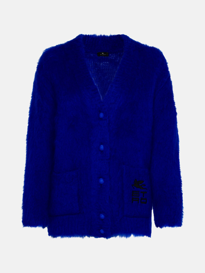 Shop Etro Blue Mohair Blend Cardigan