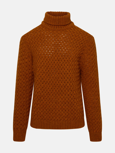 Shop Lardini Orange Alpaca Wool Blend Turtleneck Sweater In Brown