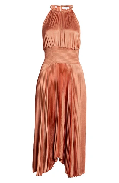 A.l.c Renzo Ii Asymmetric Pleated Midi-dress In Burnt Terracotta