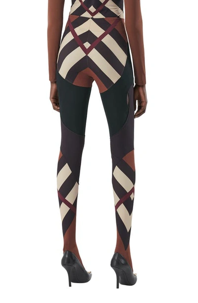 Shop Burberry Tully Kissing Check Paneled Stirrup Pants In Dark Birch Brown Pat