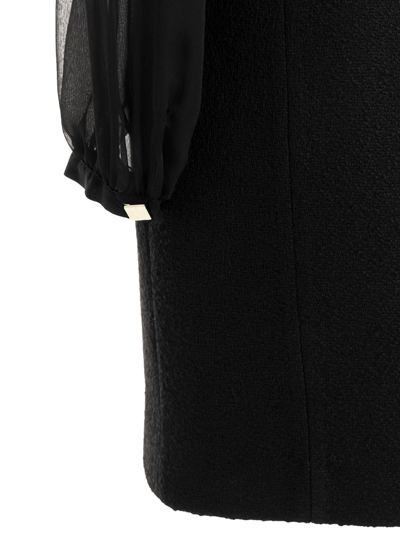 Shop Rochas Bouclé Wool Short Dress In Black