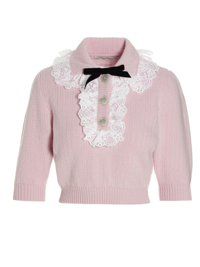 Shop Alessandra Rich Lace Cropped Sweater In Pink
