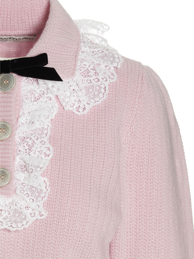 Shop Alessandra Rich Lace Cropped Sweater In Pink