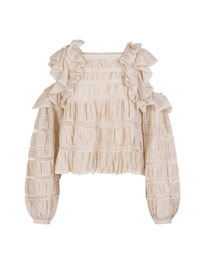 Shop Isabel Marant Ecru Cerobas Blouse In Silk And Lace