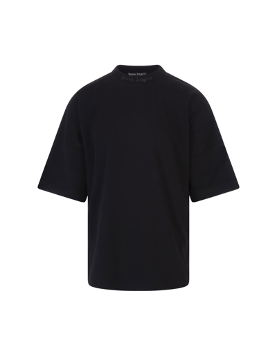 Shop Palm Angels Man Black Oversize T-shirt With Logo In Tone