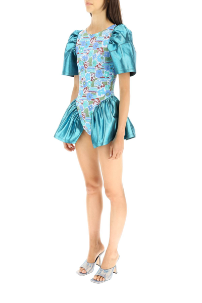 Shop Collina Strada 'blossom' Bodysuit Mini Dress In Blue