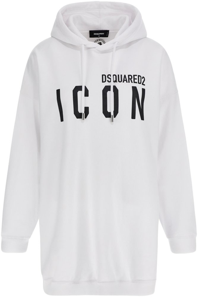 Shop Dsquared2 Logo Printed Drawstring Oversized Hoodie In White