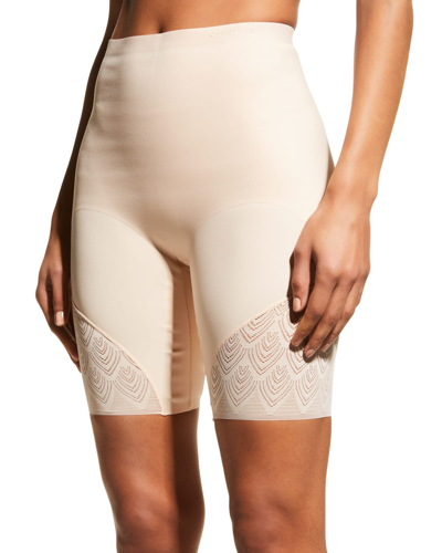 Shop Chantelle Microfiber & Lace High-waist Thigh Shaper In Nude Blush