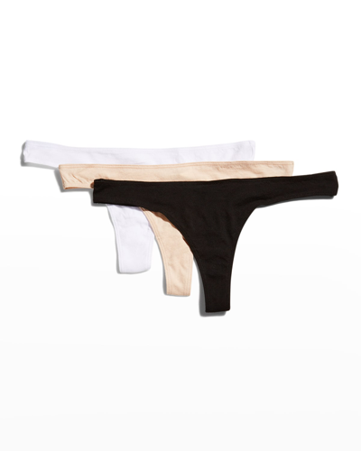 Shop Skin Organic Cotton Thongs 3-pack In Black White Nude