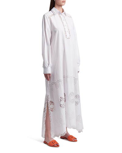 Shop Dolce & Gabbana Embroidered Eyelet Maxi Shirtdress In Optic White