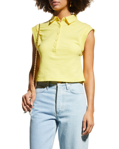Shop Rag & Bone Mckenna Cap Sleeve Half-button Front Polo Shirt In Bright Yellow