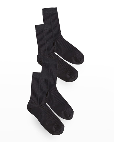 Shop Stems Silky Rib-knit Crew Socks 2-pack In Black Black