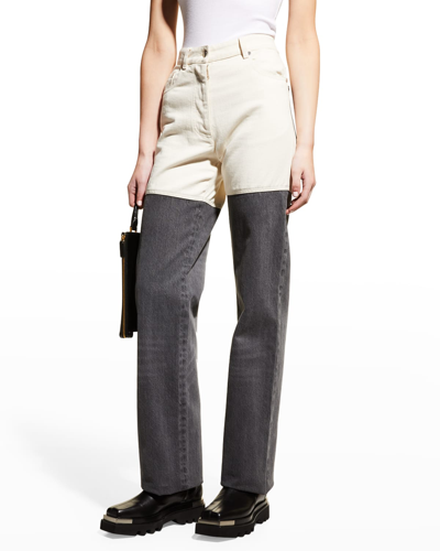 Shop Peter Do Combo Denim Straight-leg Jeans In Off White Medium