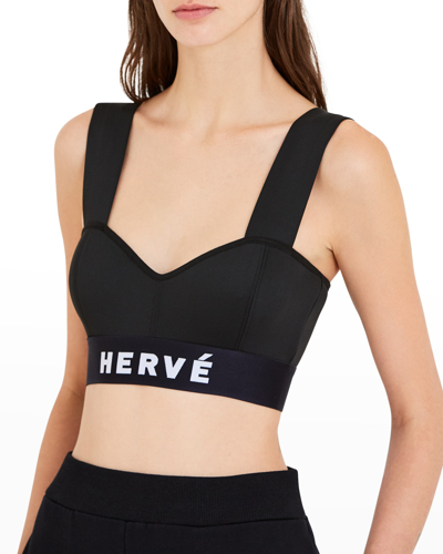 Shop Herve By Herve Leger Cropped Logo Bra Top In Black