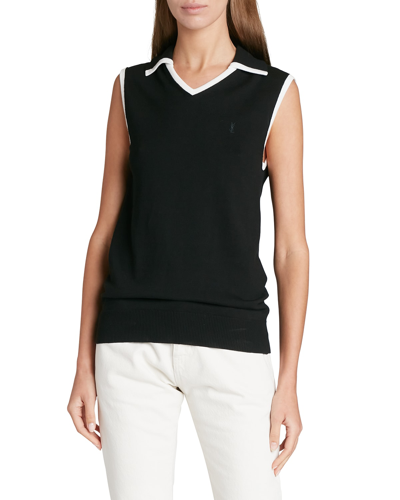 Shop Saint Laurent Sleeveless Polo Shirt In Black / White
