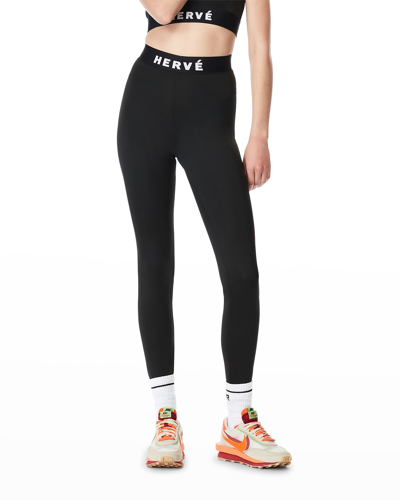 Shop Herve By Herve Leger High-rise Logo Leggings In Black