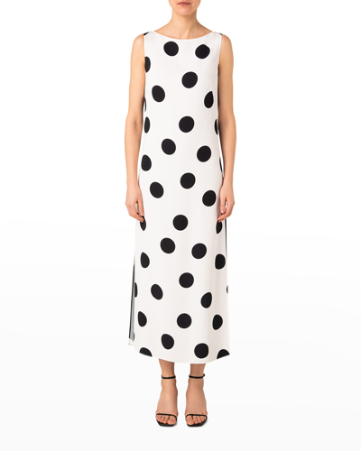 Shop Akris Punto Bicolor Polka Dot Side-slit Maxi Dress In Black / Cream