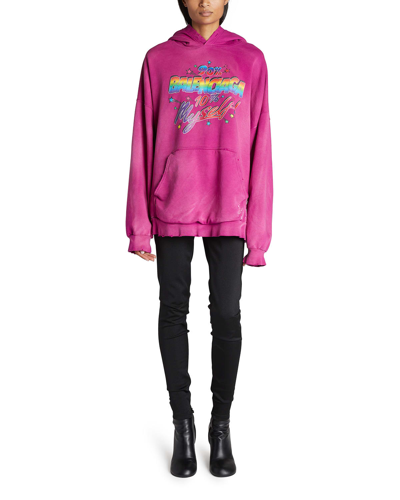 Shop Balenciaga Logo Typographic Distressed Oversized Hoodie In Fuchsia