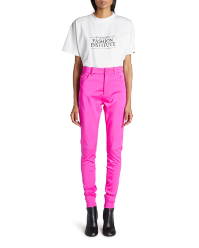 Shop Balenciaga Skinny-leg Zip-hem Legging Pants In Lipstick Pink