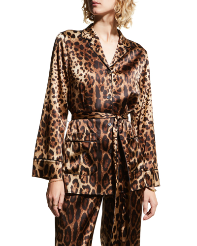 Shop Dolce & Gabbana Belted Leopard-print Pajama Shirt In Light Brown Print