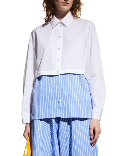 Shop Rosetta Getty Stripe Paneled Collared Shirt In Blue / White