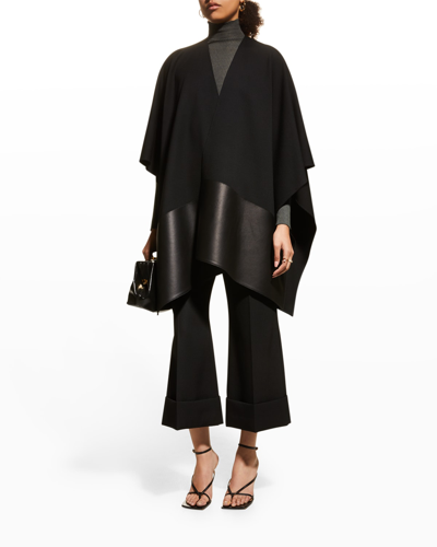 St John Leather-trim Punto Milano Wrap Poncho In Black