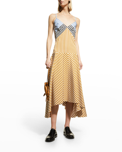 Shop Partow Colorblock Striped Drop-waist Midi Dress In Mustard Stripe