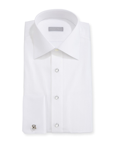 Shop Stefano Ricci Pleated Tuxedo Shirt In White