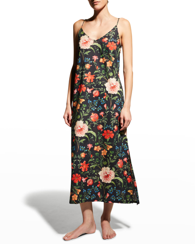 Shop Desmond & Dempsey Persephone Floral-print Nightgown In Black Multi